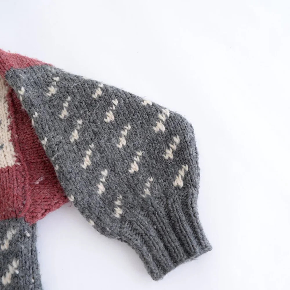 Handmade Unisex Cream And Gray Wool Crew Neck Sweater - Picture 4 of 9